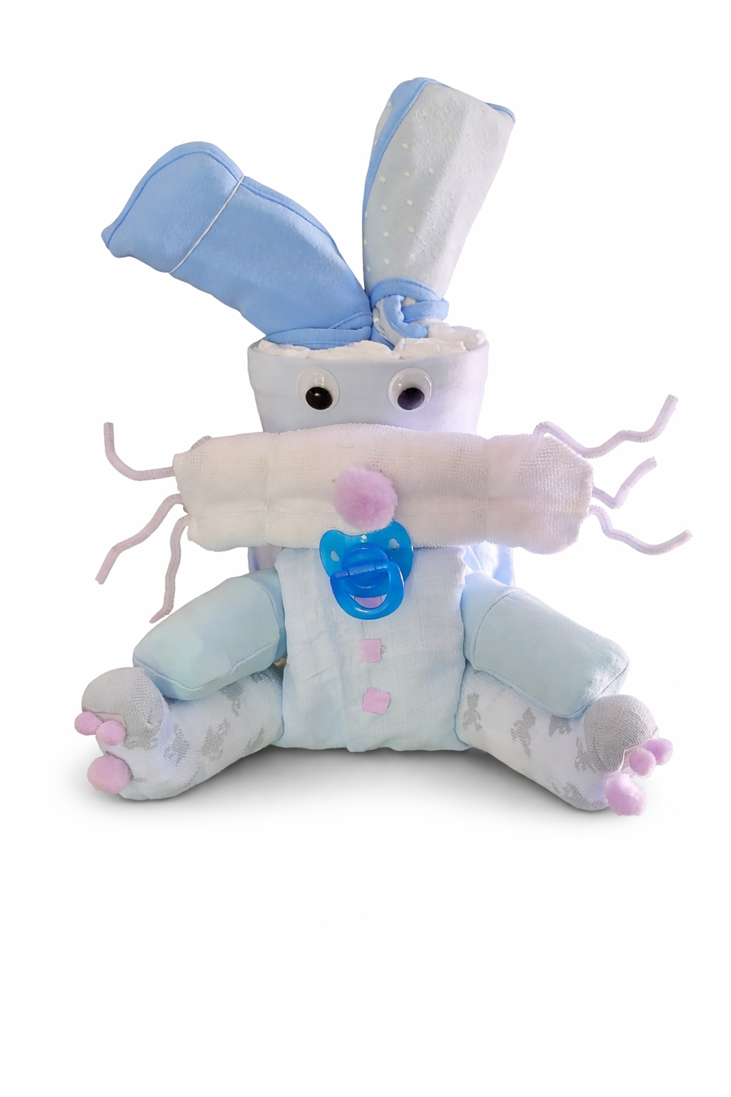 Handmade Bunny Diaper Cake Centerpiece with Baby Essentials