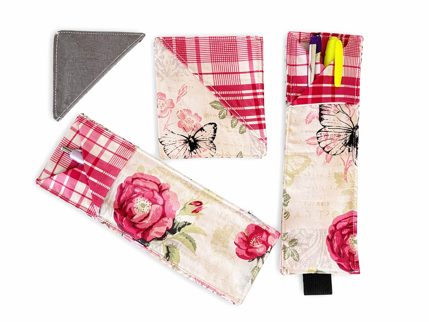 Handmade Fabric Bookmark Set with Pen Holder & Corner Page Marker