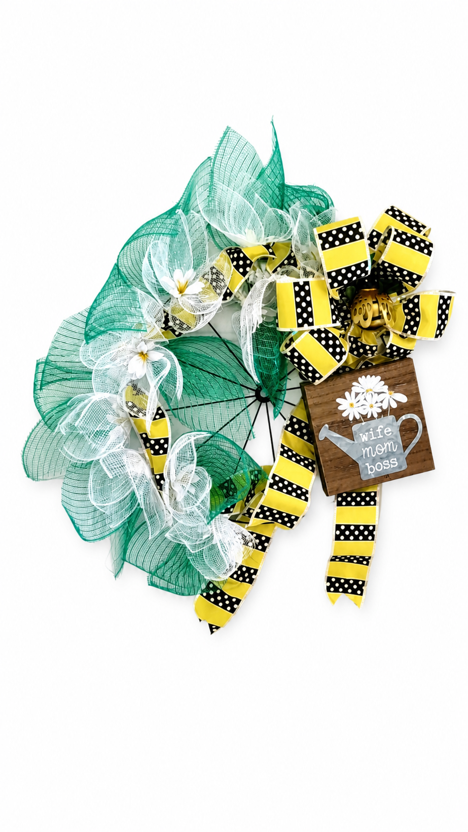 Bee-Themed “Wife Mom Boss” Deco Mesh Wreath – Front Door Spring & Summer Decor