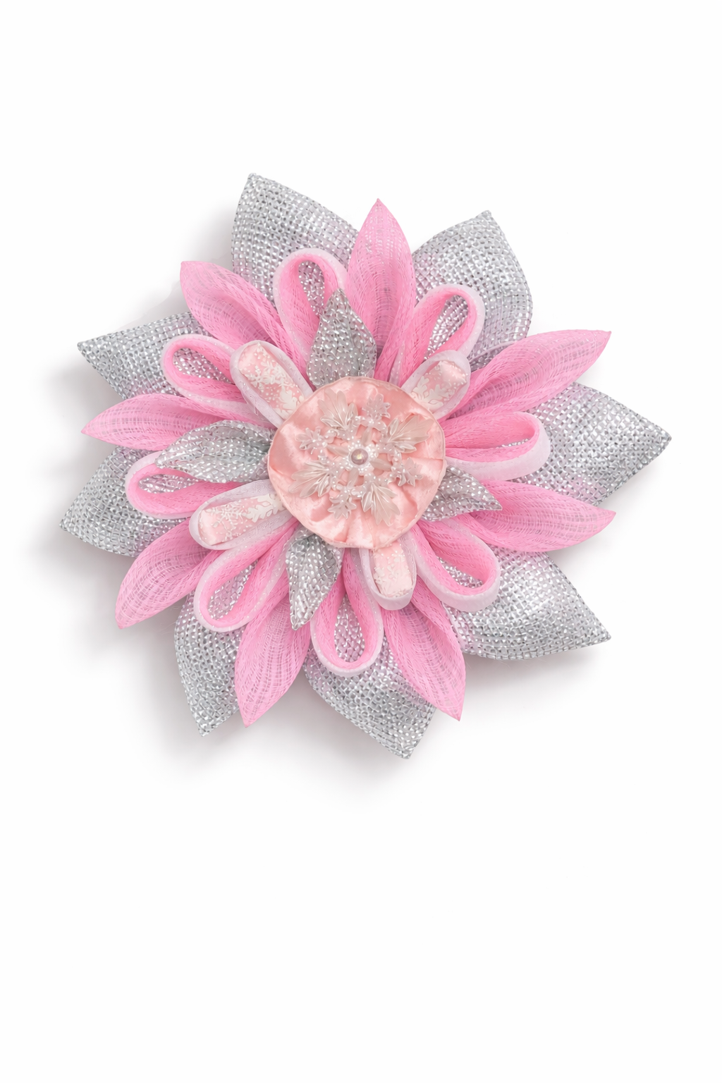 Handmade Pink & Silver Floral Mesh Wreath – Elegant Front Door Wall Décor