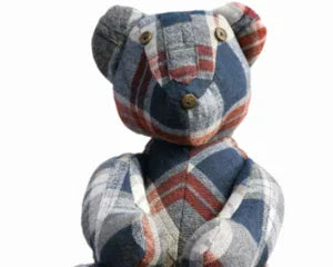 Plaid memory bear made from cherished clothing, handmade keepsake for baby shower or memorial gift