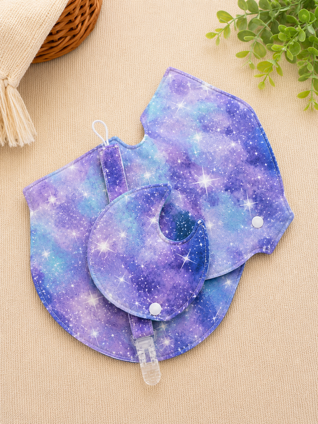 Baby Gift Bundle Pacifier Snap Bib, Burp Cloth & Pacifier Clip with Cover | Handmade