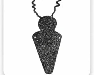 Black glittery pendant on a white background