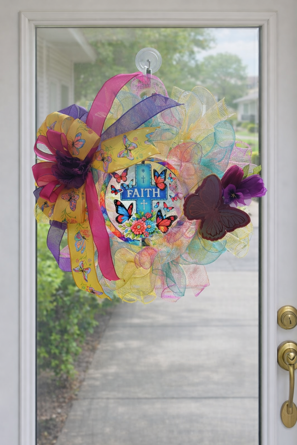 Handmade Faith Butterfly Wreath – Colorful Christian Front Door Décor