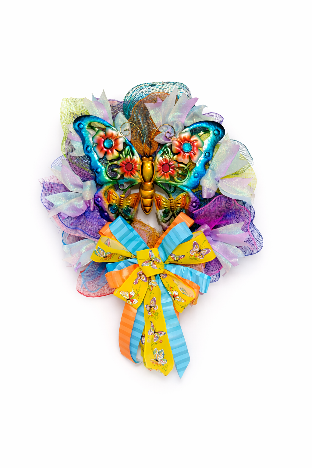 Handmade Butterfly Wreath – Colorful Spring Summer Front Door Décor