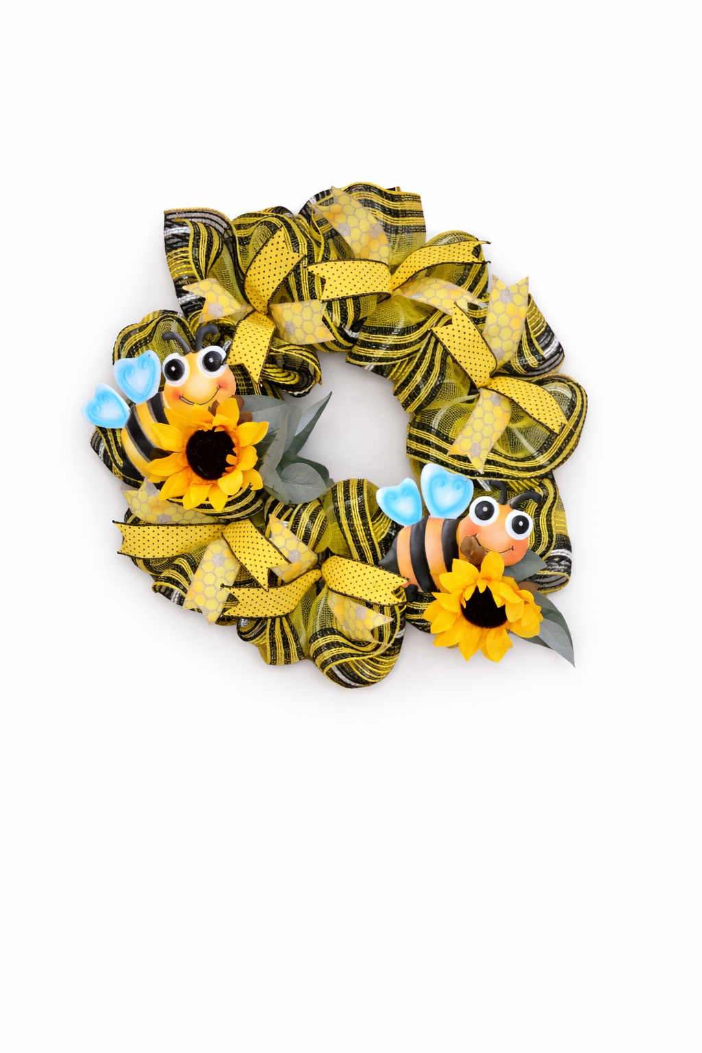 Handmade Sunflower Bee Wreath – Yellow Black Summer Front Door Décor