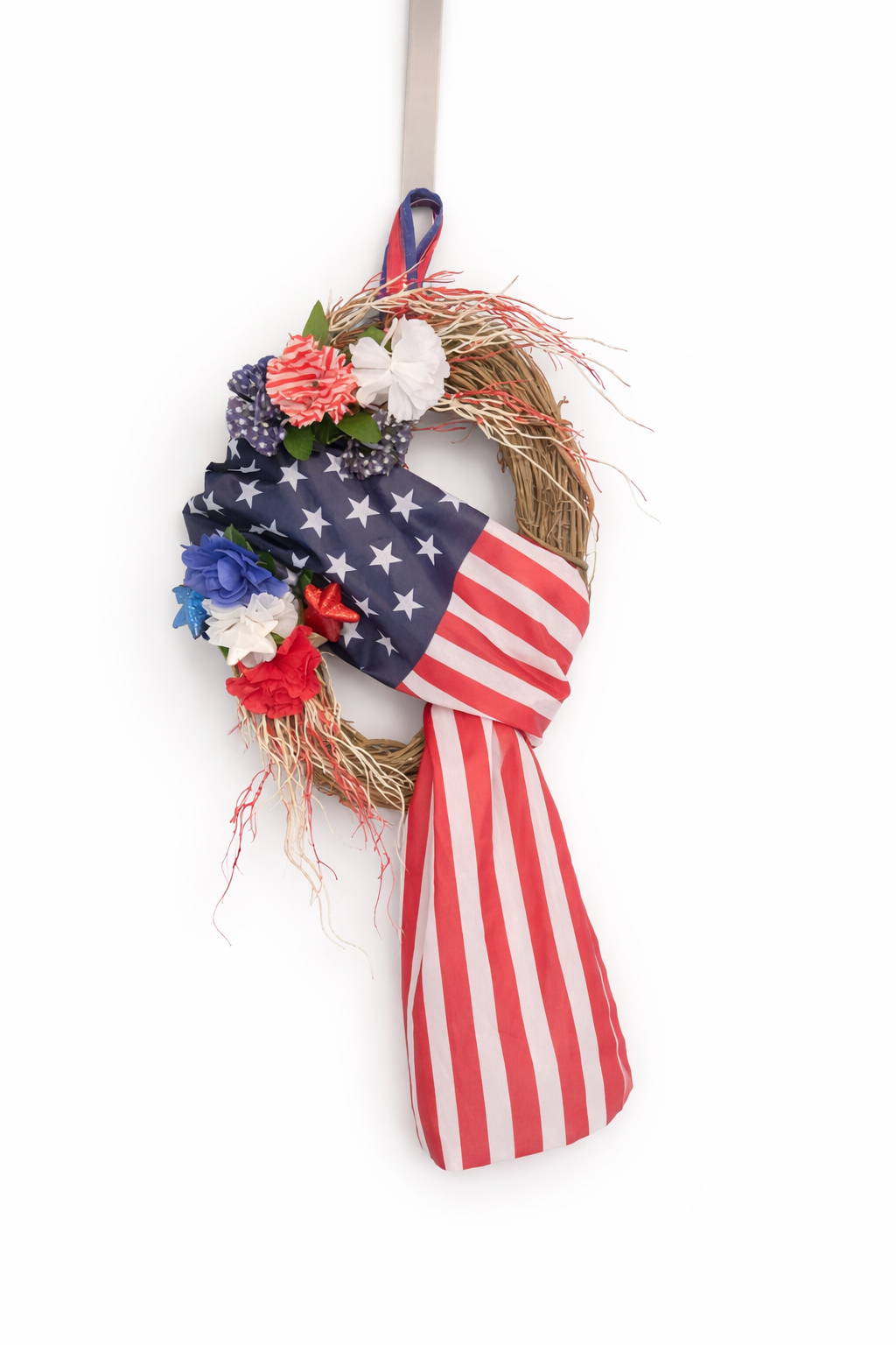 Handmade Patriotic Grapevine Wreath – American Flag Front Door Décor
