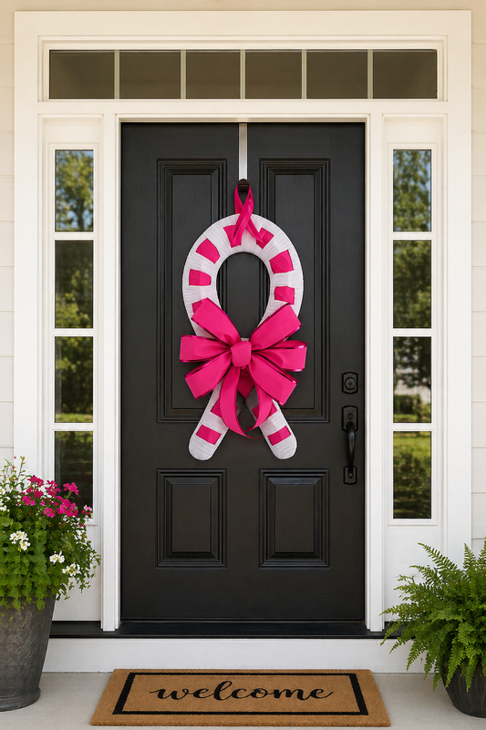 Pink Ribbon Wreath – Breast Cancer Awareness Front Door Decor