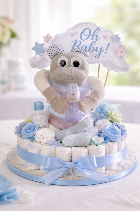 Handmade Monkey Diaper Cake Baby Shower Gift – Jungle Theme