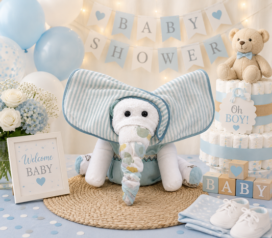 Gender Neutral Elephant Diaper Cake – Handmade Baby Shower Gift