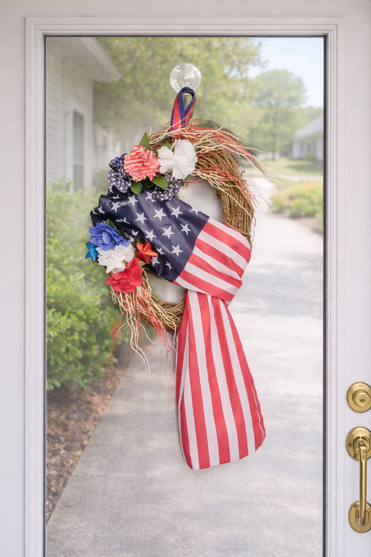Handmade Patriotic Grapevine Wreath – American Flag Front Door Décor