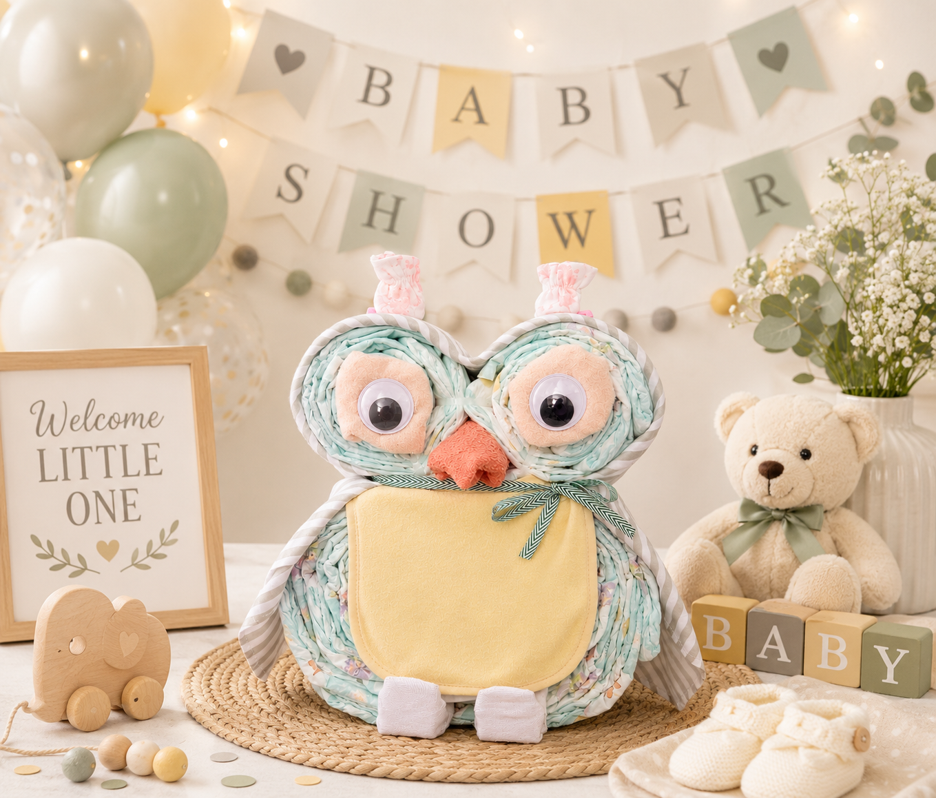 Owl Diaper Cake Baby Shower Gift