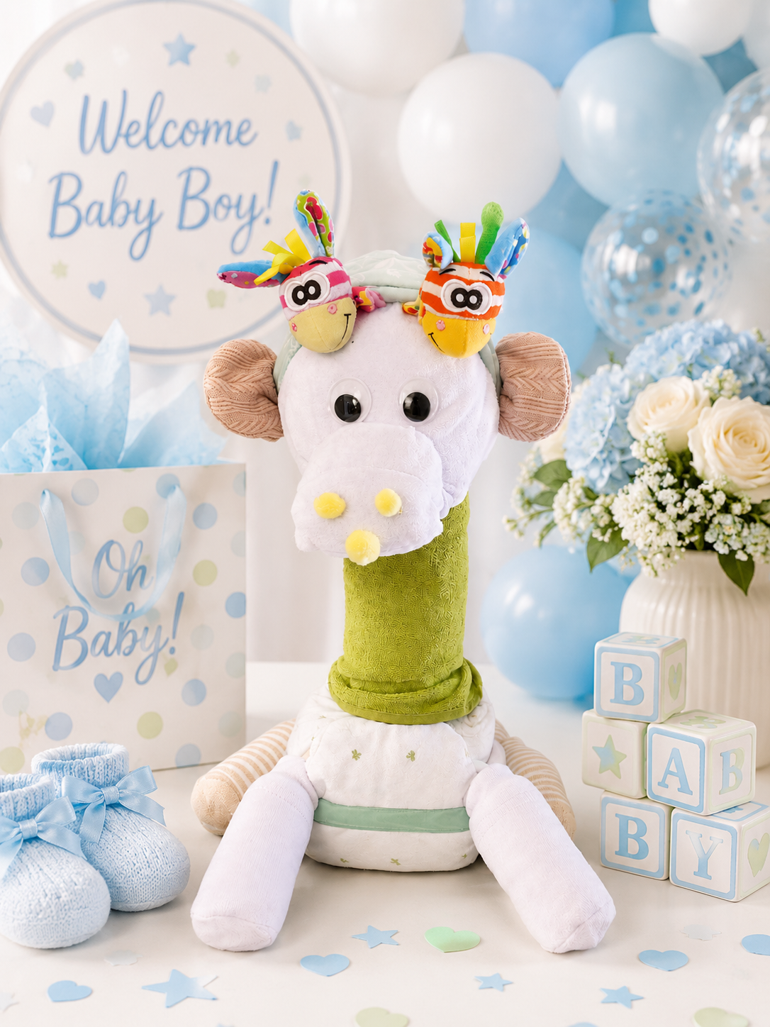 Giraffe Diaper Cake Gift – Handmade Safari Baby Shower Centerpiece
