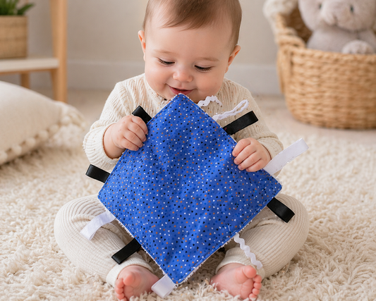Handmade Baby Sensory Lovey – Ribbon Tag Security Blanket for Newborns