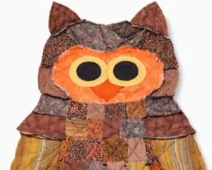 Handmade patchwork owl memory keepsake from cherished clothing, soft quilted baby gift