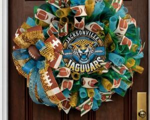 Jacksonville Jaguars football-themed wreath with team colors and logo, perfect for fan decor