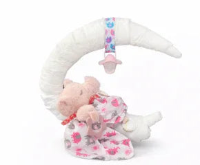 Handmade memory keepsake bear in floral blanket with crescent moon, perfect baby shower gift