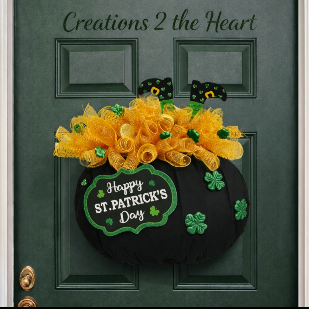 Handmade St. Patrick’s Day Pot of Gold Wreath – Shamrock Front Door Décor