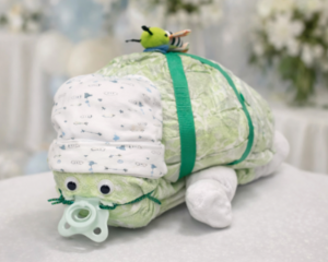 Turtle Diaper Cake – Baby Shower Centerpiece Gift (Handmade)