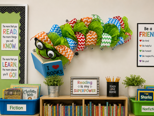 Bookworm Caterpillar Wreath – Classroom Door Decor