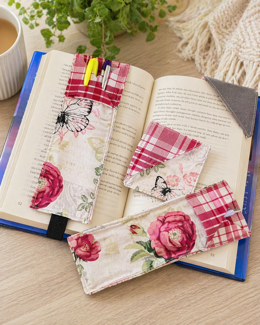 Handmade Fabric Bookmark Set with Pen Holder & Corner Page Marker
