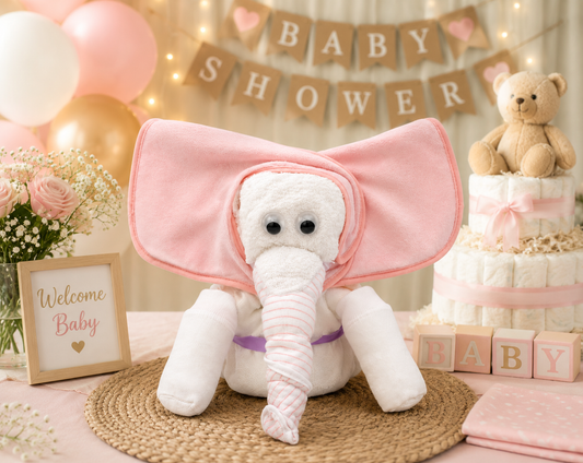 Pink Elephant Diaper Cake – Handmade Baby Girl Shower Gift