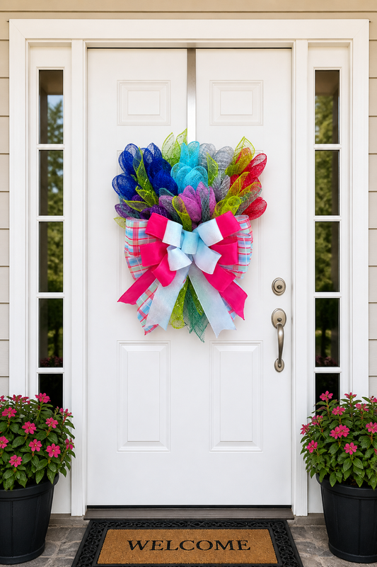 Bright Tulip Deco Mesh Door Swag