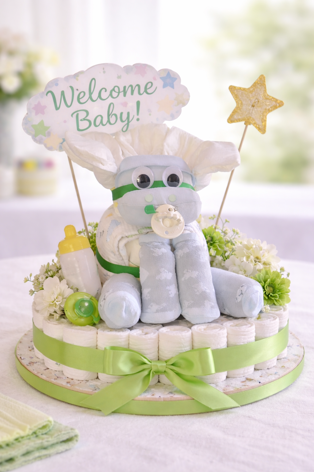 Dinosaur Diaper Cake Baby Boy Centerpiece