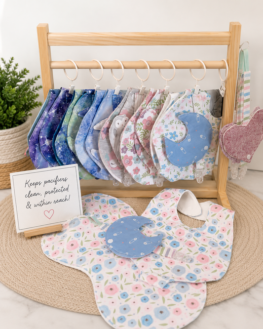 Baby Gift Bundle  Pacifier Snap Bib, Burp Cloth & Pacifier Clip with Cover | Handmade