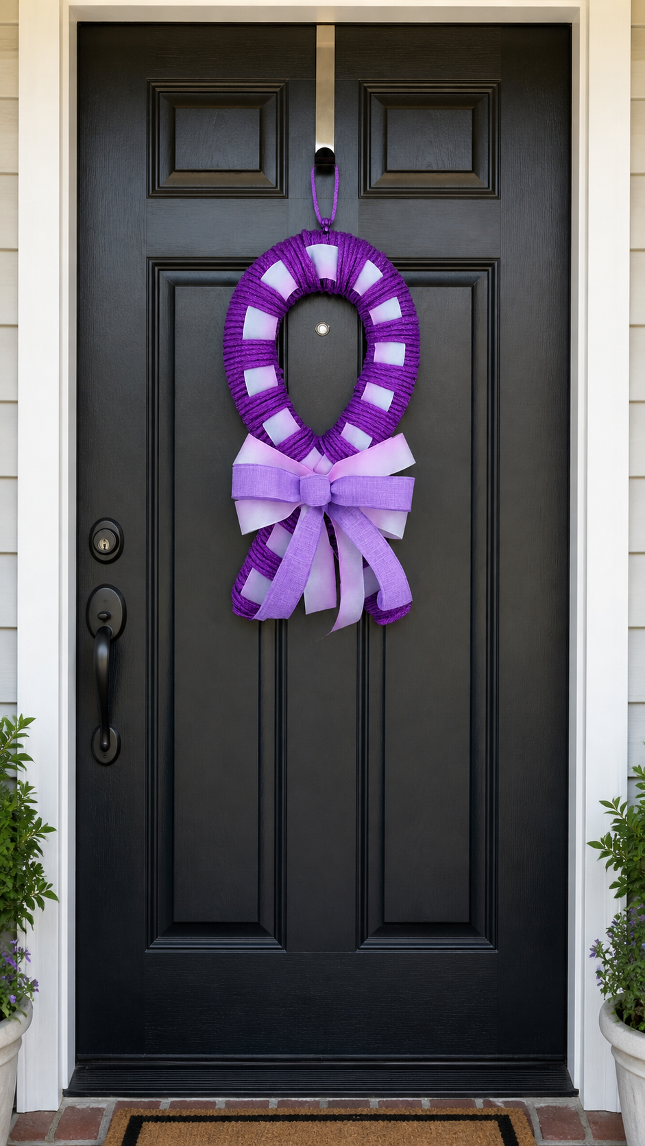 Purple Awareness Ribbon Door Hanger – Handmade Support & Hope Decor