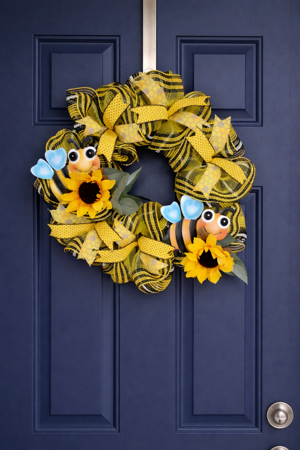 Handmade Sunflower Bee Wreath – Yellow Black Summer Front Door Décor