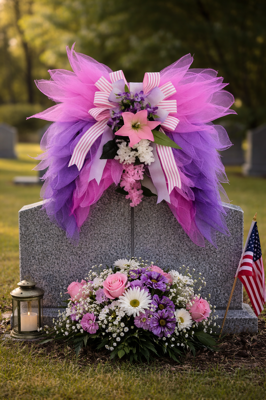 Handmade Memorial Cemetery Wreath – Custom Headstone Grave Décor