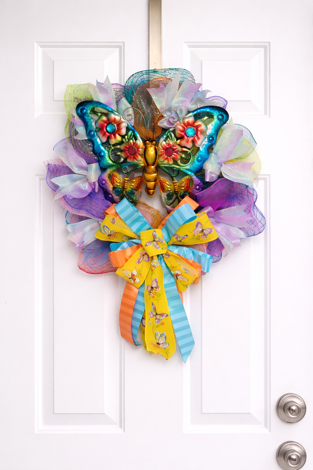 Handmade Butterfly Wreath – Colorful Spring Summer Front Door Décor