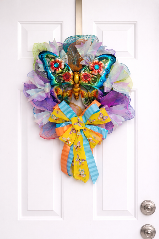 Handmade Butterfly Wreath – Colorful Spring Summer Front Door Décor