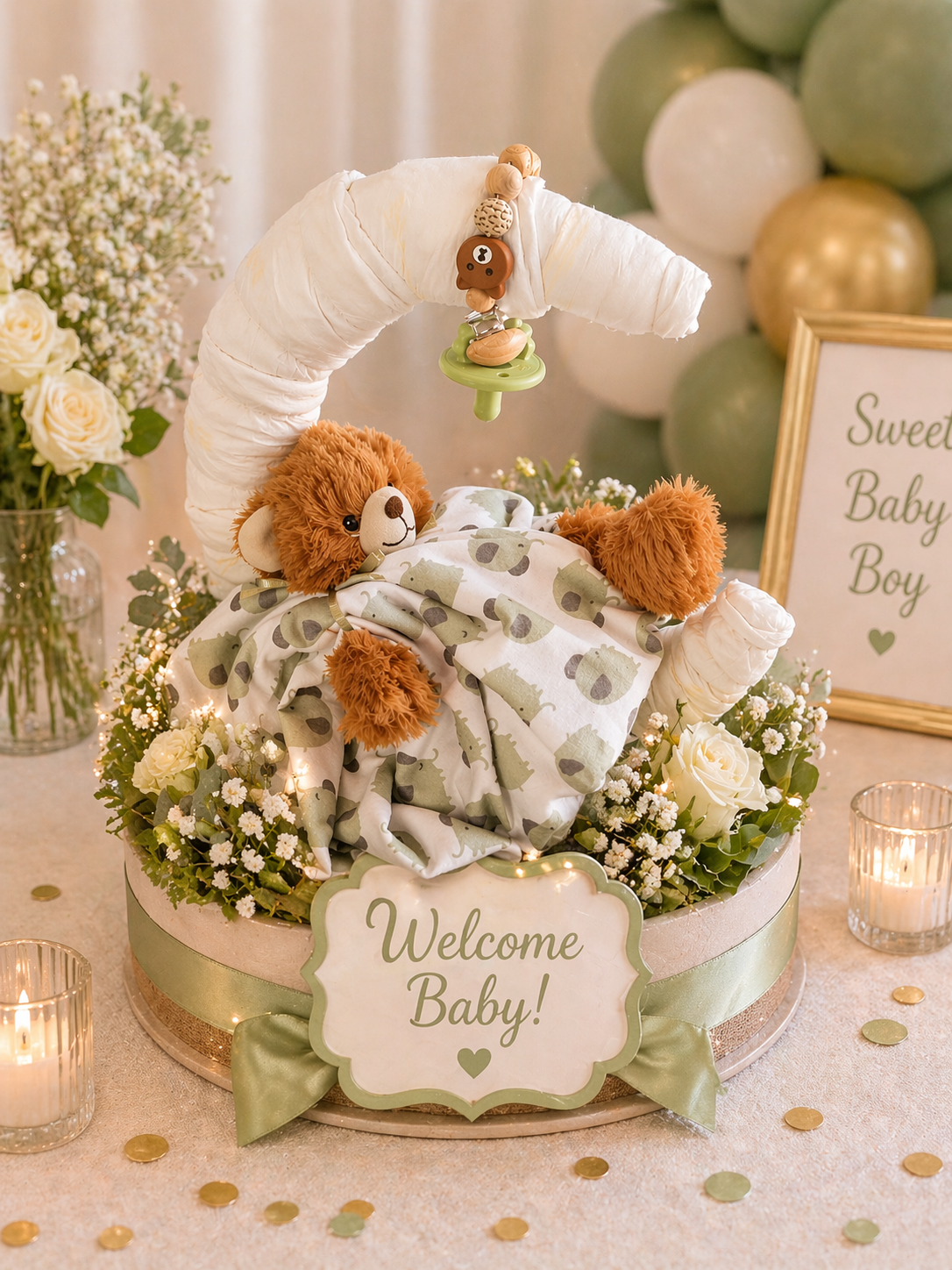 Over The Moon Baby Shower Diaper Cake Centerpiece