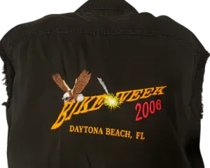 Black sleeveless vest with 'Bike Week 2006 Daytona Beach, FL' graphic and eagle design