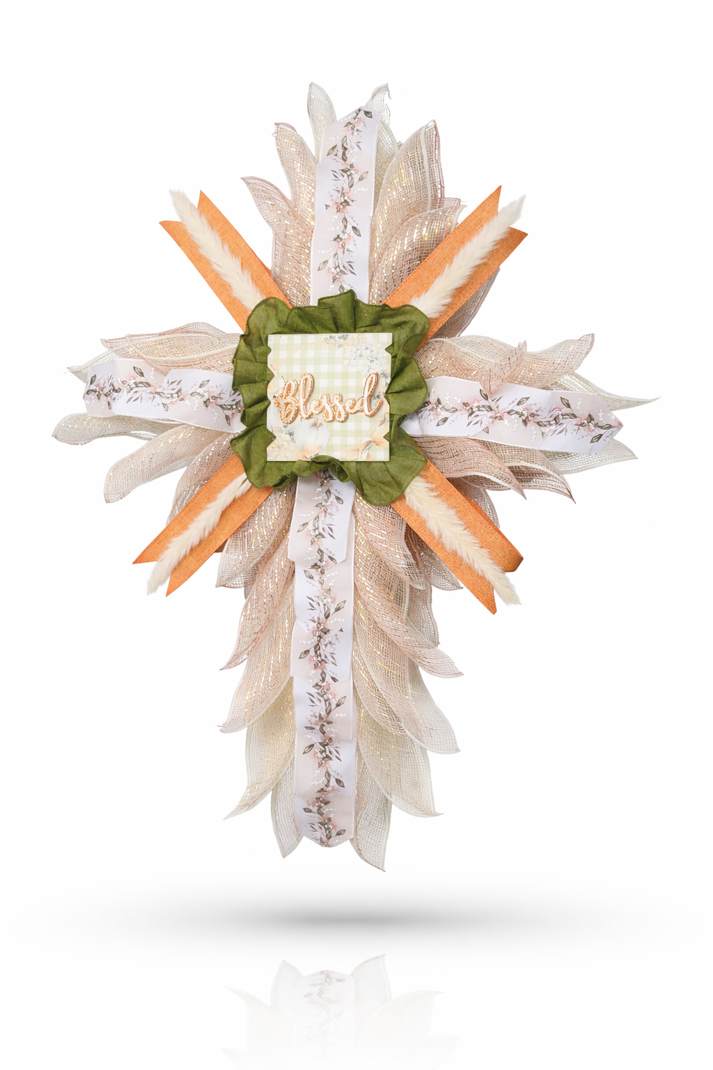 Handmade Easter Cross Wreath – Blessed Christian Spring Front Door Décor