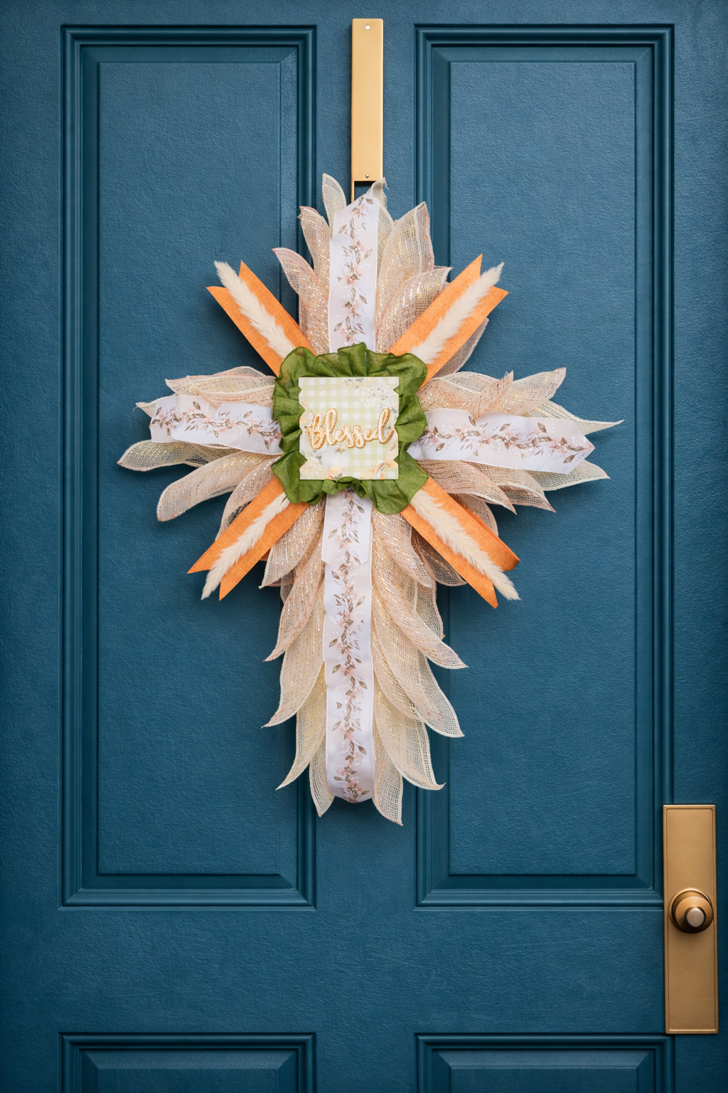 Handmade Easter Cross Wreath – Blessed Christian Spring Front Door Décor