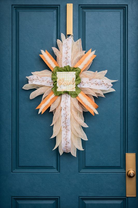Handmade Easter Cross Wreath – Blessed Christian Spring Front Door Décor