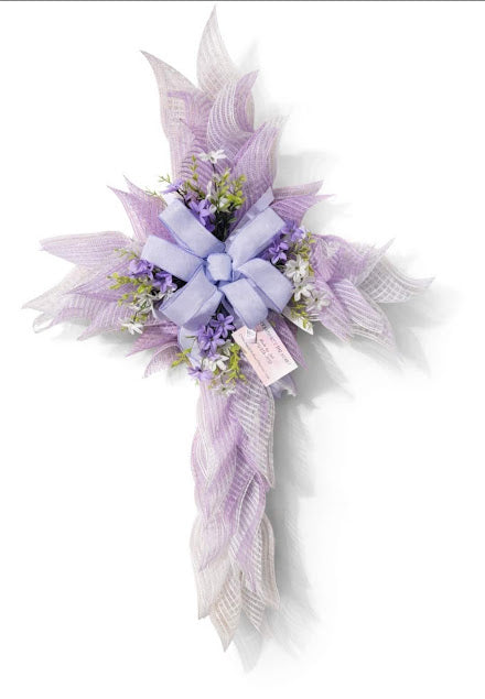 Handmade Cross Easter Wreath – Blessed Christian Spring Front Door Décor