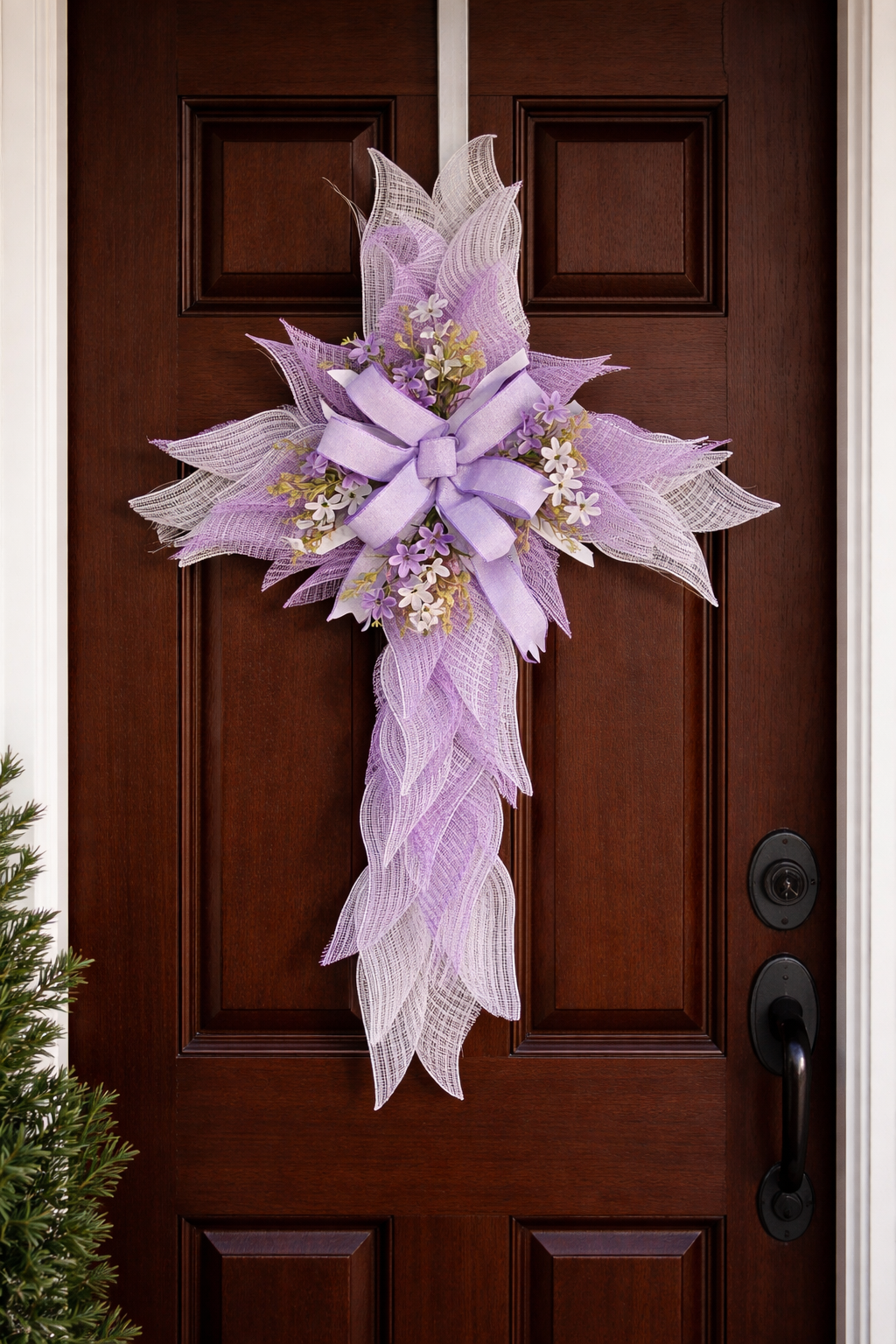 Handmade Cross Easter Wreath – Blessed Christian Spring Front Door Décor