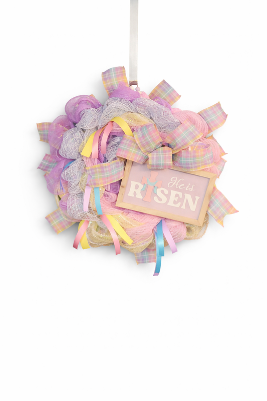 Handmade He Is Risen Easter Wreath – Christian Spring Front Door Décor