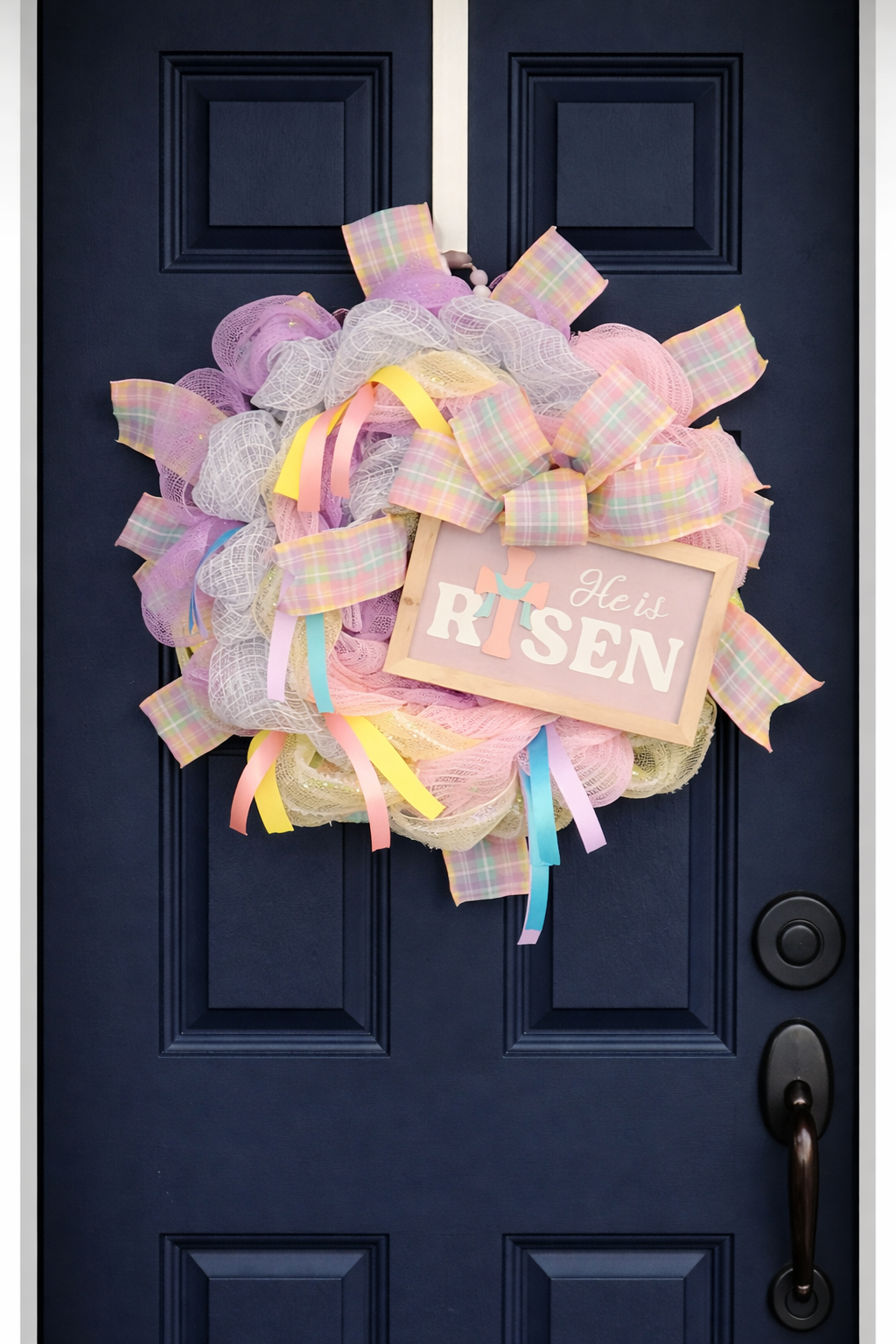 Handmade He Is Risen Easter Wreath – Christian Spring Front Door Décor